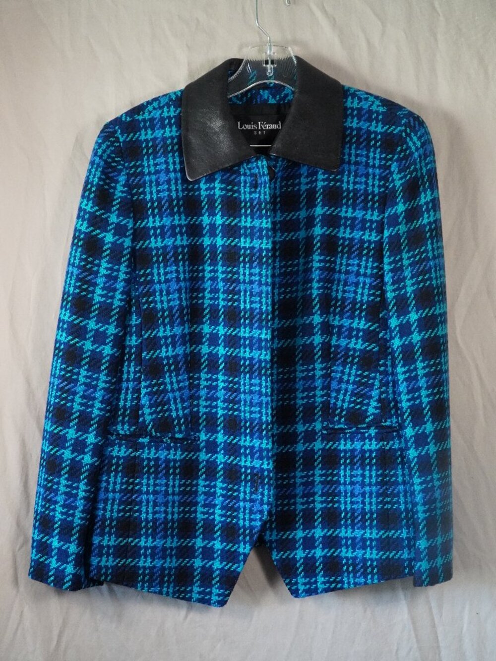 Vintage Louis Féraud blue plaid wool blazer